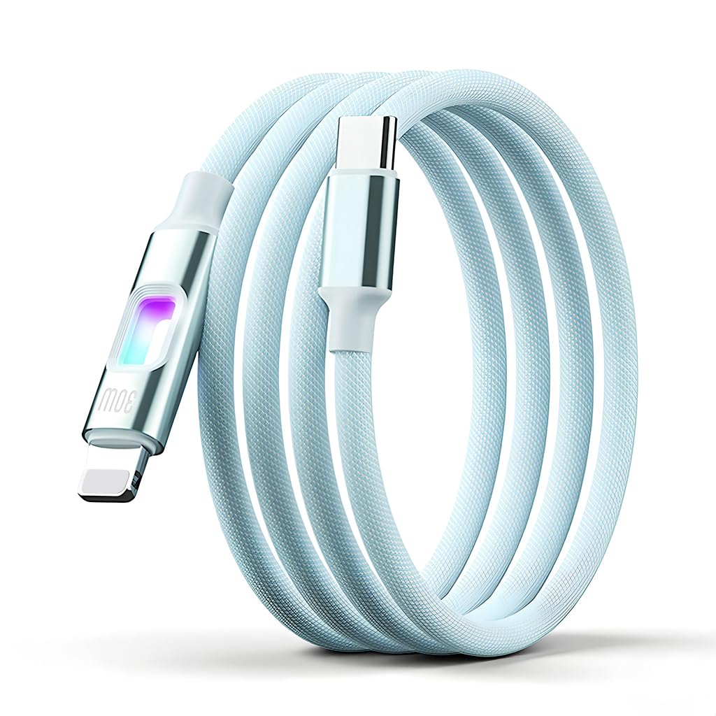 Verilux® PD 30W Type C to Lighting Cable with Breathing Light, 5.9Ft/1.8M Lighting Cable Nylon Braid with 480Mbps Data Sync for iPhone 14/13/12/11 Pro Max X XS XR 8/7/6s Plus SE, Blue