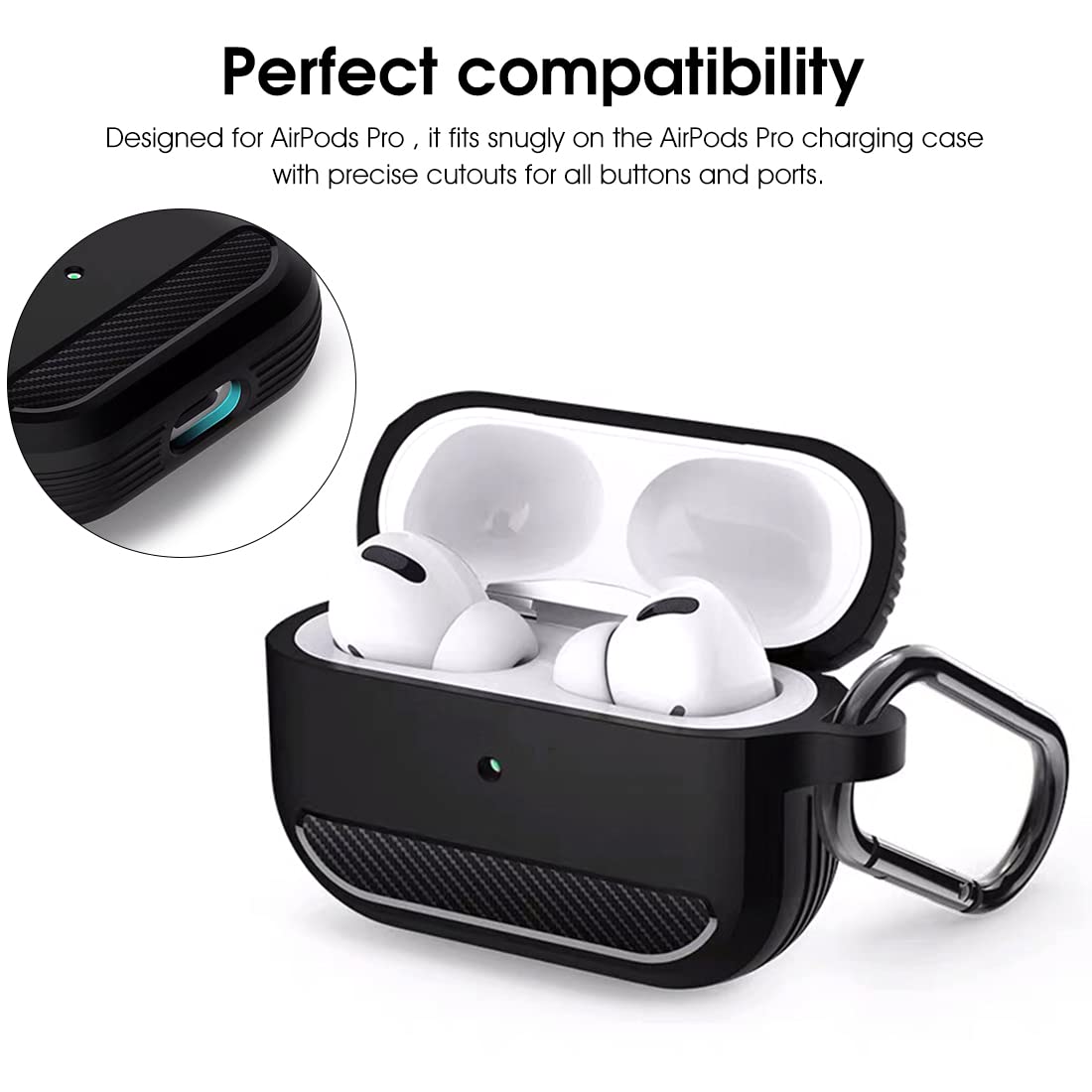 ZORBES® Protective Case for AirPods Pro Charging Case with Carabiner (Black)