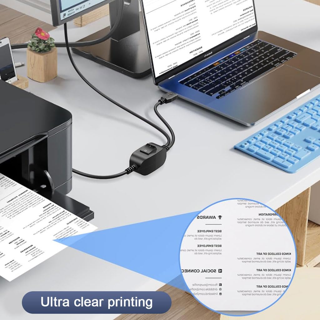 Verilux USB Printer Cable for Dual Device Connection with Switch Controller 6.6ft | 480 Mbps Data Transfer
