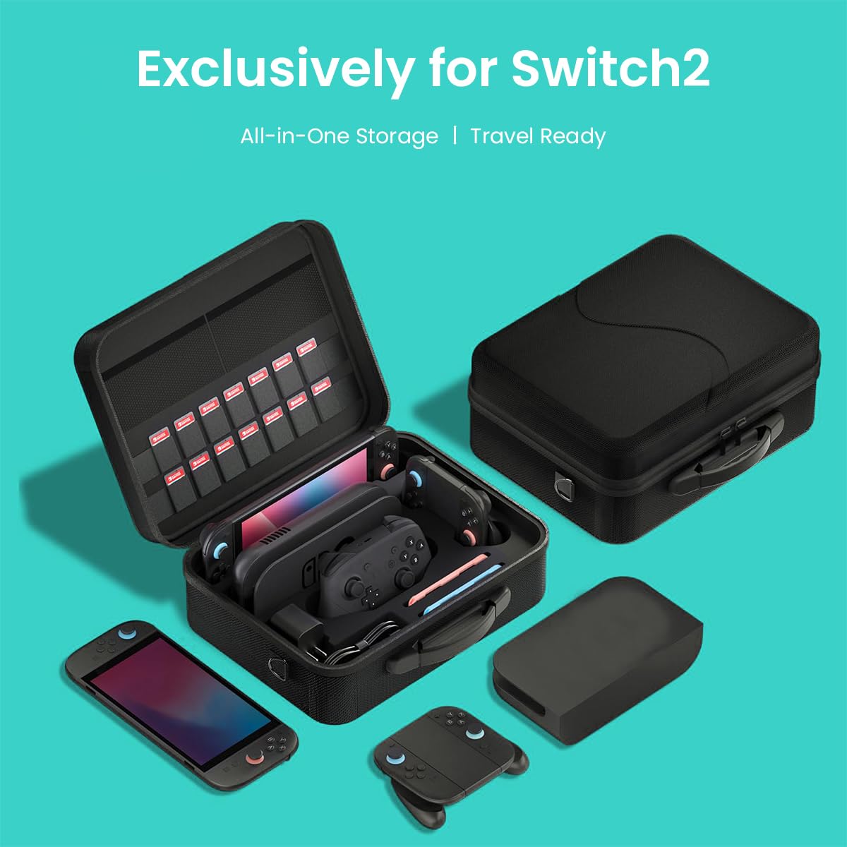 ZORBES® Carrying Case for Switch 2 2025, Protective Hard Shell Case with 14 Game Card Slots, Portable Travel Bag with Handles and Shoulder Straps for Switch 2 Console and Accessories