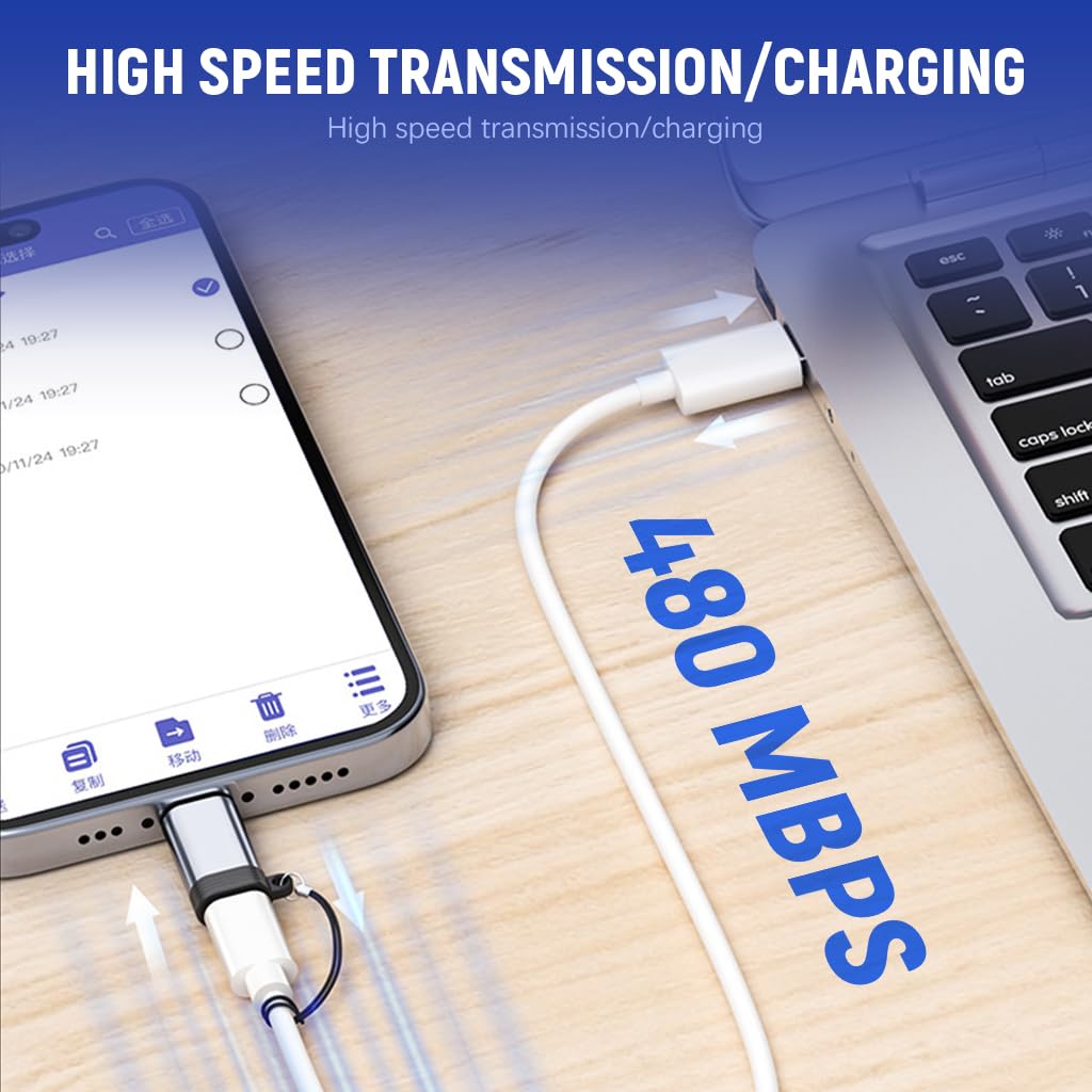 Verilux® Light-ning to C Converter, 18W Type C to Light-ning Connector, 480Mbps Type C Connector, Portable Light-ning to USB Adapter with Lanyard for i-Phone 16/16 Pro/16 Pro Max, Galaxy S24, iPad Air