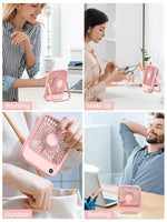 Verilux USB Fan for Desk and Travel featuring Kickstand and 4-Speed Airflow | 5000mAh Rechargeable Pink Fan