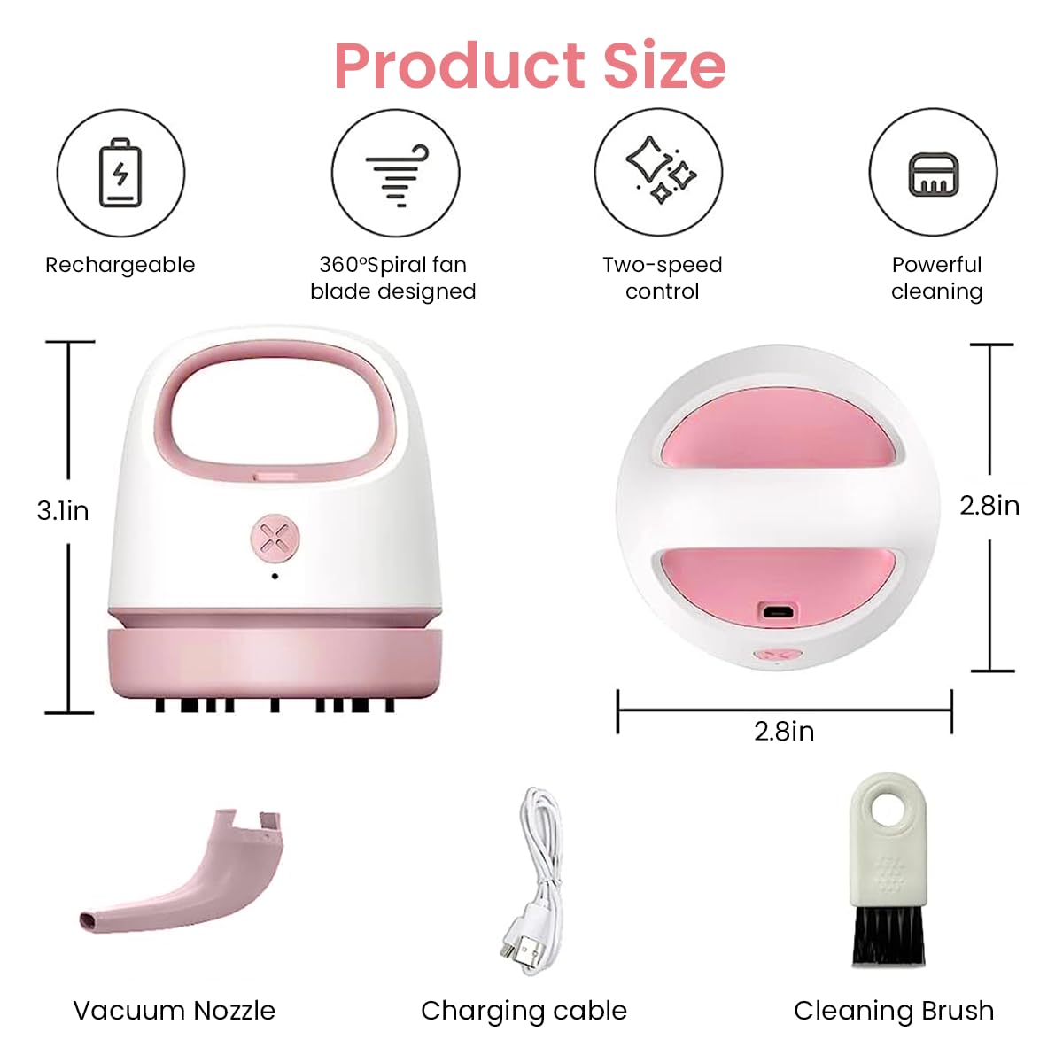 ZORBES® Mini Vacuum Cleaner, Great Suction Wireless Mini Desktop Vacuum Cleaner, Cordless & Switchable Nozzle Design Mini Table Dust Sweeper Cleaning Up Eraser Scraps, Dust, Keyboard, Pencil Scraps