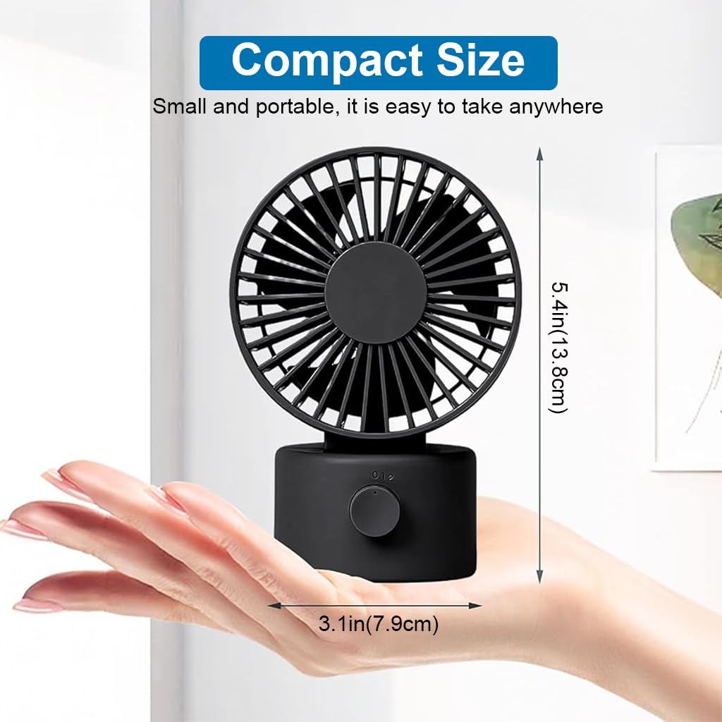 Verilux® Desk Fan with 2-Speed Control, Portable Small Desktop Fan Quiet Handheld Cooling Fan with Stand for Office, Travel & Makeup (Black)