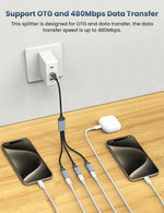 Verilux USB C Splitter for Charging and Audio | 3 in 1 Nylon Braided Type C Adapter