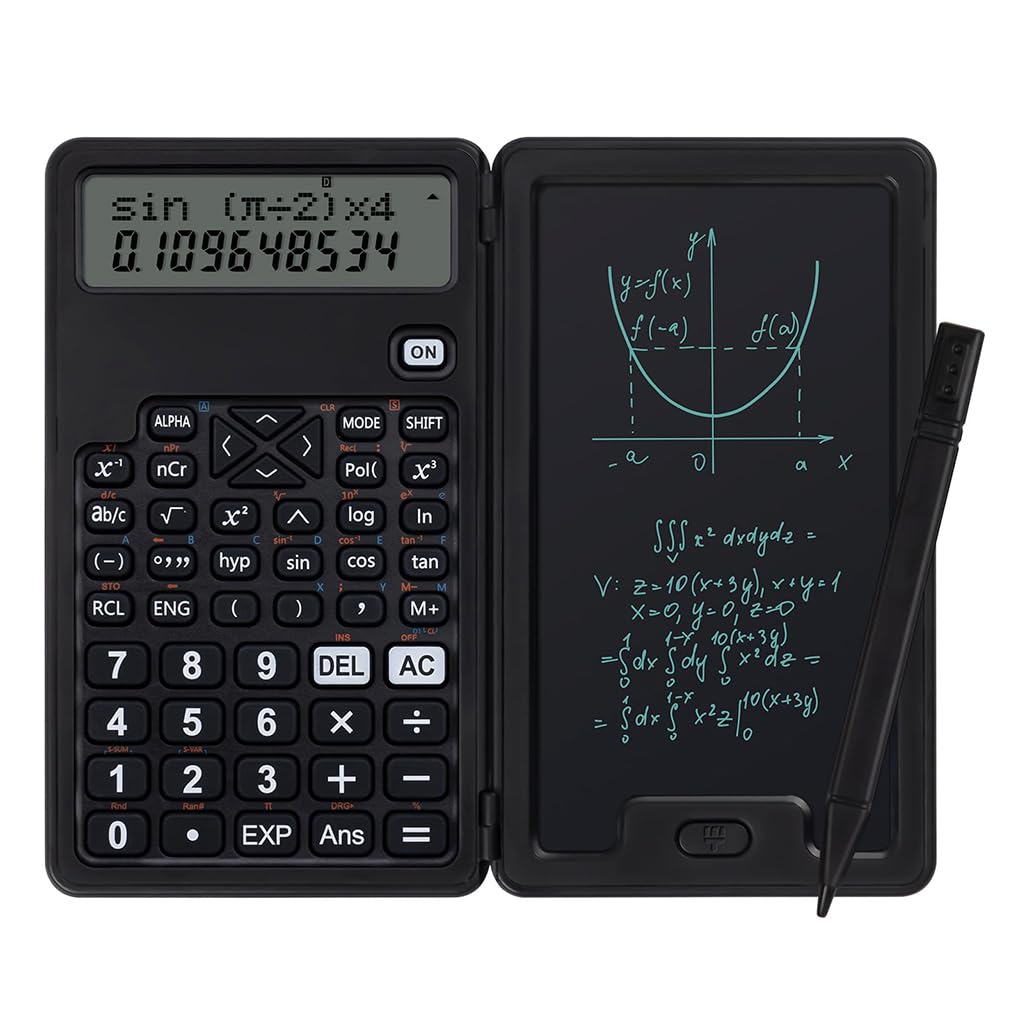 ZORBES® 2-in-1 Scientific Calculator with Writing Tablet & Stylus Pen, Support Trigonometry, 240 Computing Functions, Small Calculator with Notepad, Portable LCD Math Calculator for Students Engineer