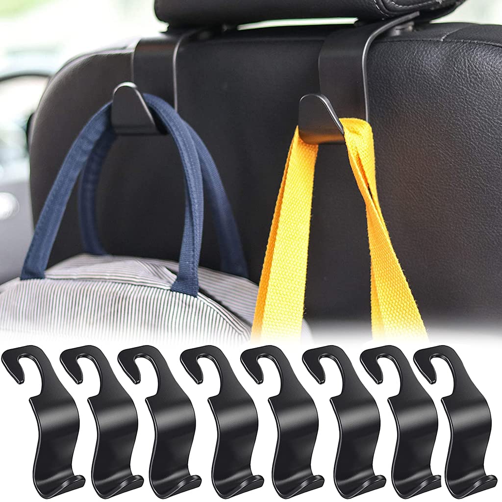 ZORBES® 8 Pcs Black Plastic Car Seat Headrest Hooks for Handbag Purse Coat, Storage Organizer Universal