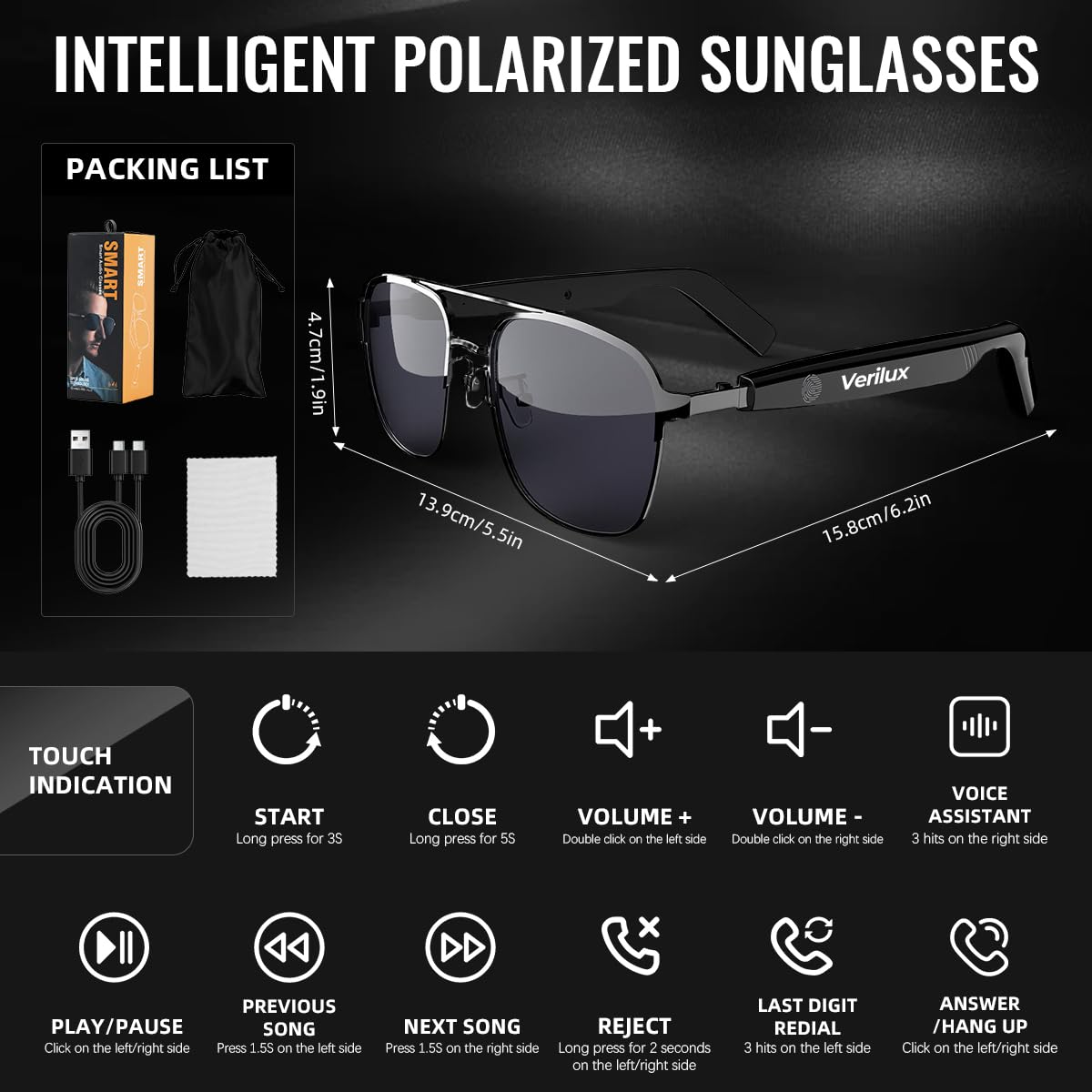 Verilux® Smart Audio Sunglasses with Voice Control