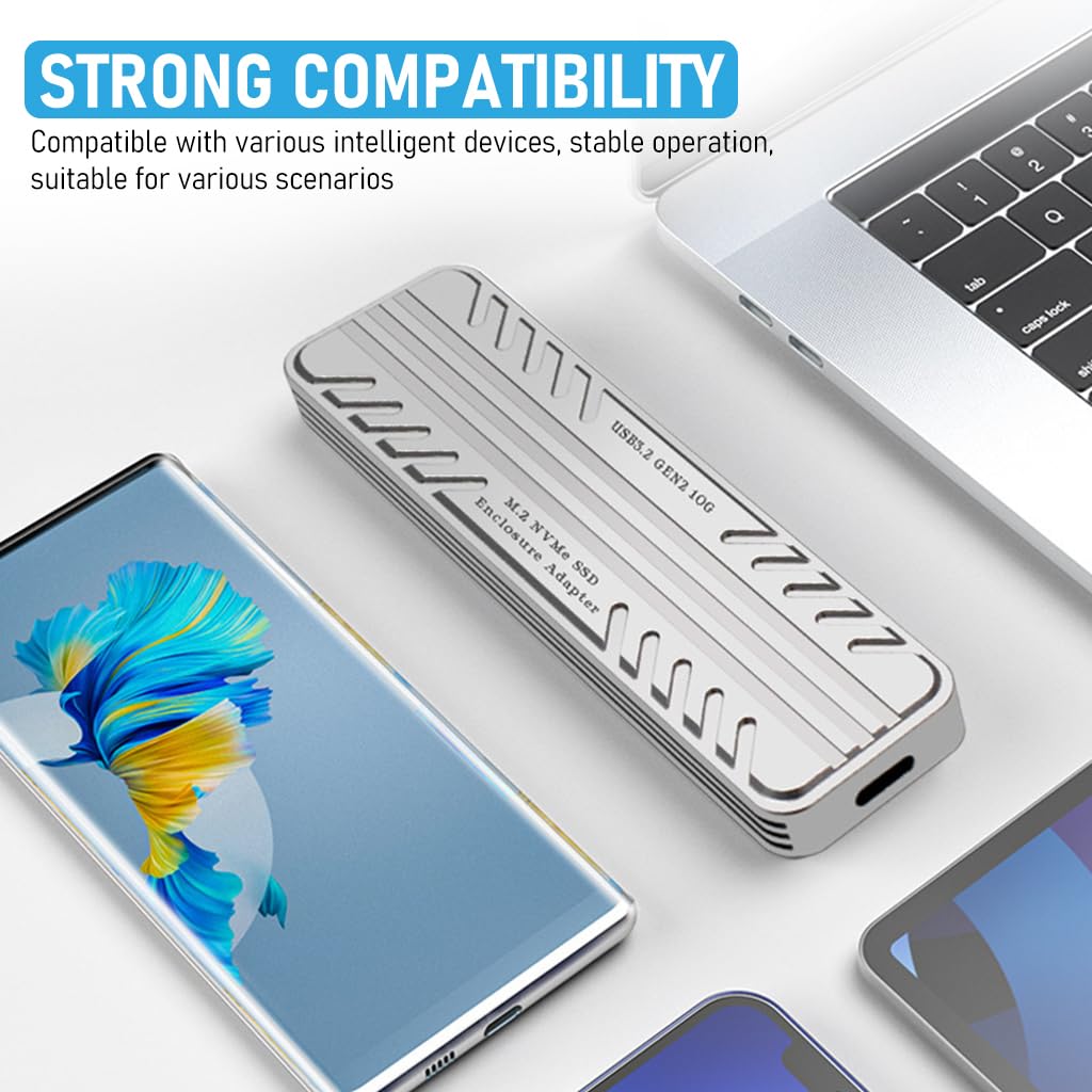 Verilux M.2 SATA NVMe SSD Enclosure Aluminum NVMe Enclosure 10Gbps USB C External Portable NVMe M.2 Enclosure USB 3.2 Gen2 Thunderbolt 3 Support UASP Trim for PCIe M B+M Keys Size 2230/2242/2260/2280