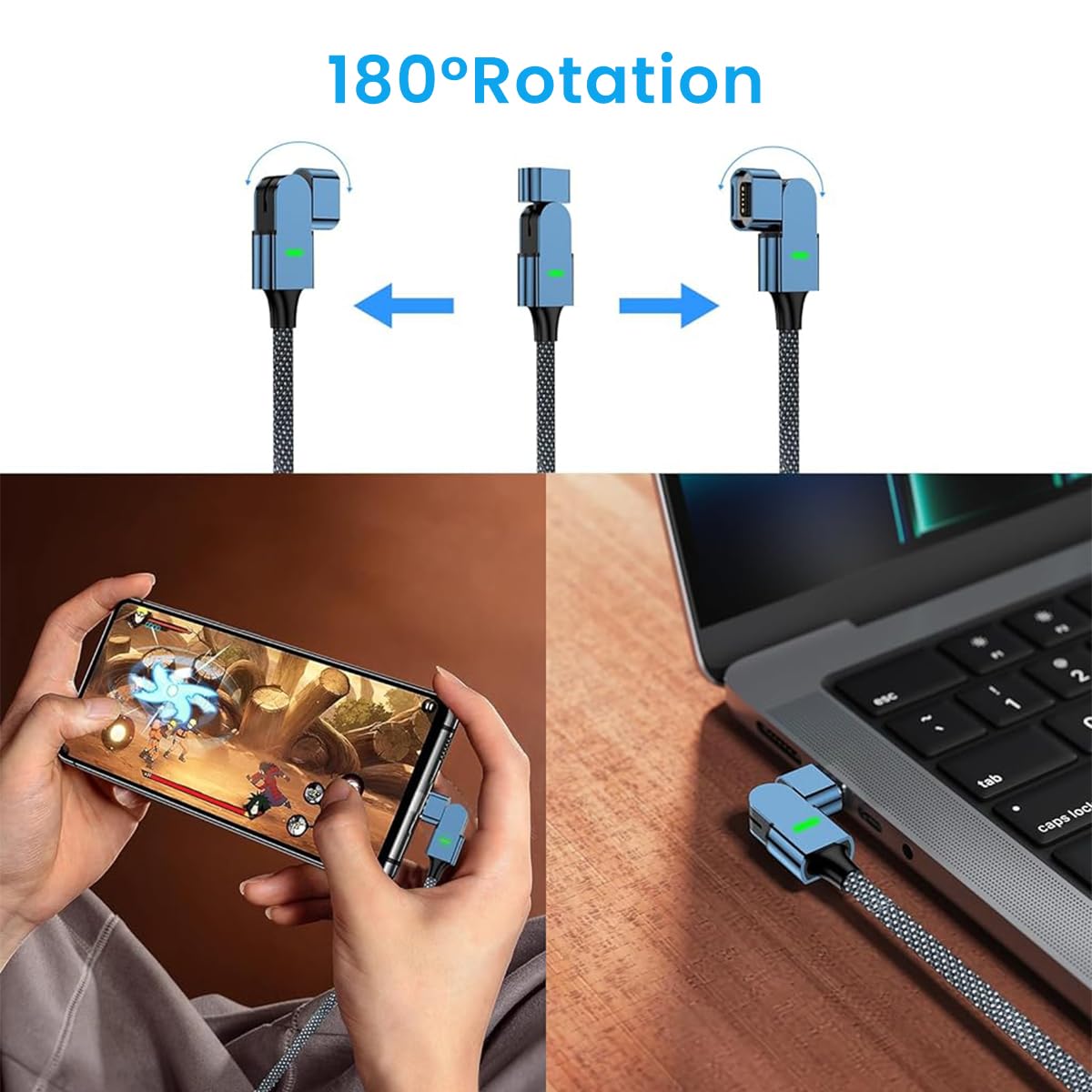 Verilux® 100W PD Type C Cable USB C to USB C Cable Support 480Mbps Data Transfer, LED Indicator, 180° Rotation Connector, 3.9ft Nylon Braided Type C Cable for iPhone 15, MacBook Pro/Air, Galaxy S22