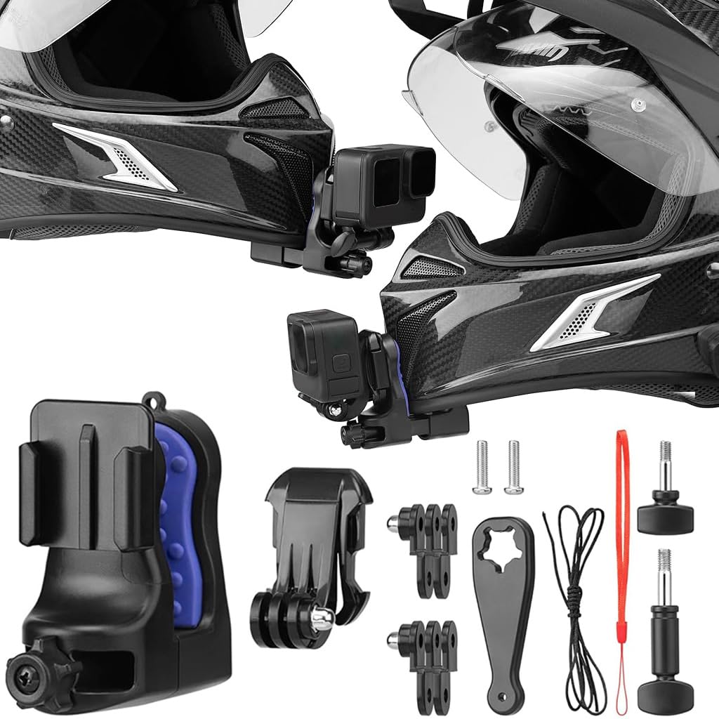 ZORBES® Action Camera Helmet Chin Mount, 180 ° Rotatable POV Motorcycle Helmet Mount for Action Cameras, Secure Clamp-On Design with Adjustable Angle, Universal Action Cameras Helmet Mount