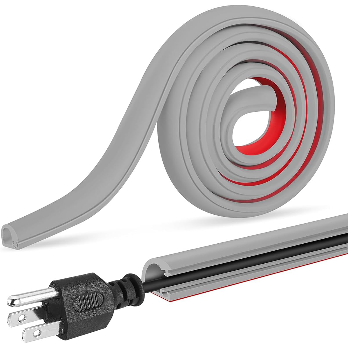 Serplex® 6.6ft PVC Cord Cover for Wall Self Adhesive Floor Cord Hider Wall Wire Holder Hider Cuttable Soft Cable Hider Side Open Flexible Wire Cover Cable Covers, for 1 Wire About 0.24" Diameter