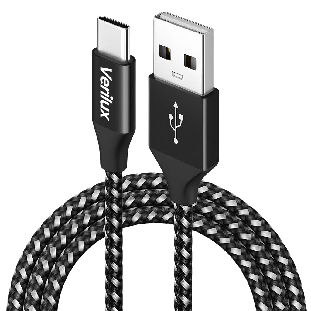 Verilux Type C Cable for Fast Charging with 10ft Length and Nylon Braided Design | Black