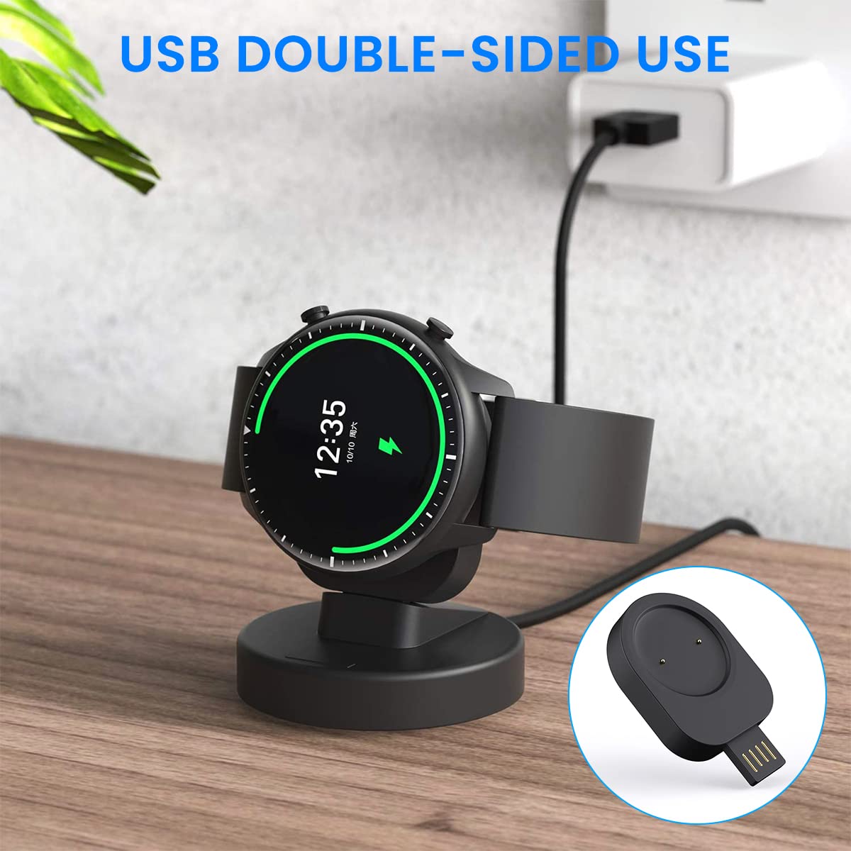 ZORBES® Charger for Amazfit Smart Watch 2 in 1 USB Wireless Charger with Charging Dock for Amazfit GTR 2GTR 2eGTS 2GTS 2eGTS 2 Mini/Pop/Pop Pro,Mini USB Charger Cable for Amazfit Watch,Black