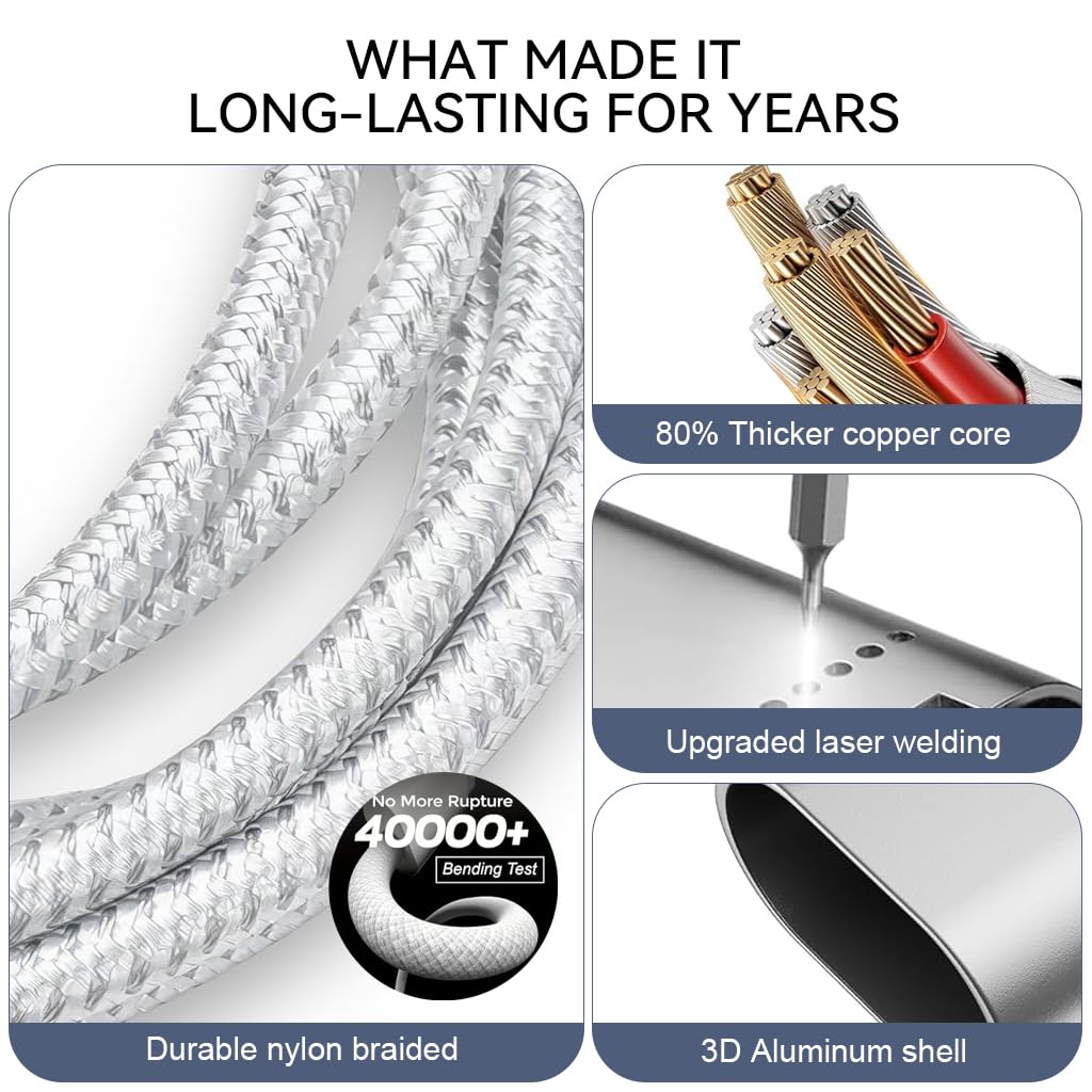 Verilux 3 in 2 PD 60W Type C Cable for Fast Charging featuring Magnetic Wireless Dock | 5.9ft Nylon Braided Design