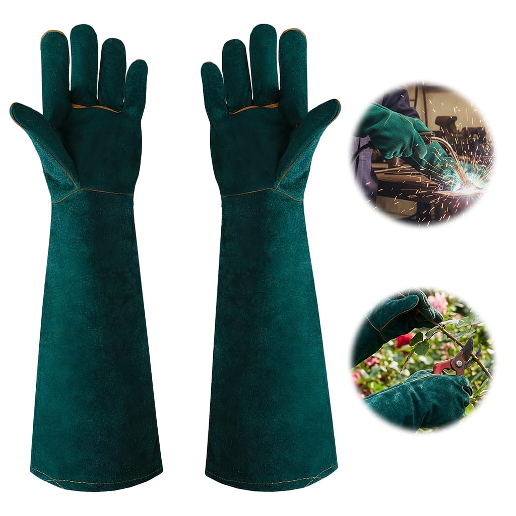 Serplex® 60cm Heat-Resistant Welding Gloves, Heavy-Duty Split Leather Long Cuff Protective Gloves for Pet Care, Farm Work, Welding, Forging, BBQ & High-Temperature Work
