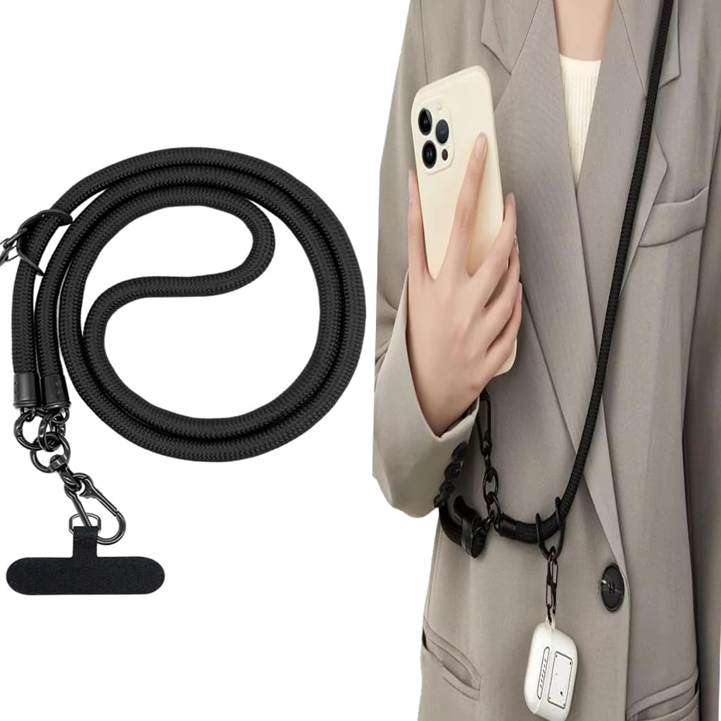 ZORBES® 47'' Phone Lanyard, 10MM Adjustable Lanyard Universal Cross-Body Shoulder Straps Mobile Phone Chain, Hands-Free Neck Hanging Chain Accessory, Cell Phone Accessories(Black)