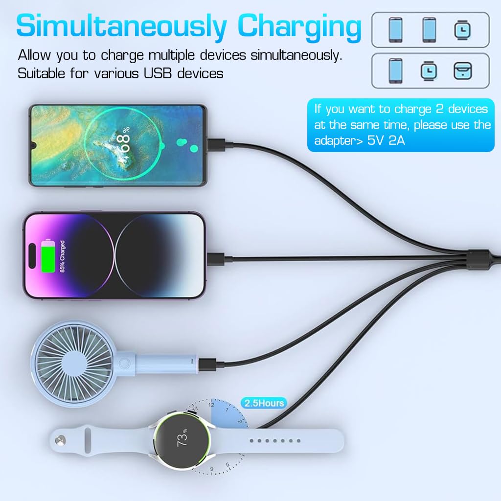 ZORBES® Multi USB Charging Cable 4 in 1 Charging Cable for Phone, Tablet, Samsung Galaxy Watch Universal Travel Charging Cable for iPhone, iPad, Samsung Galaxy Watch 5/4/3