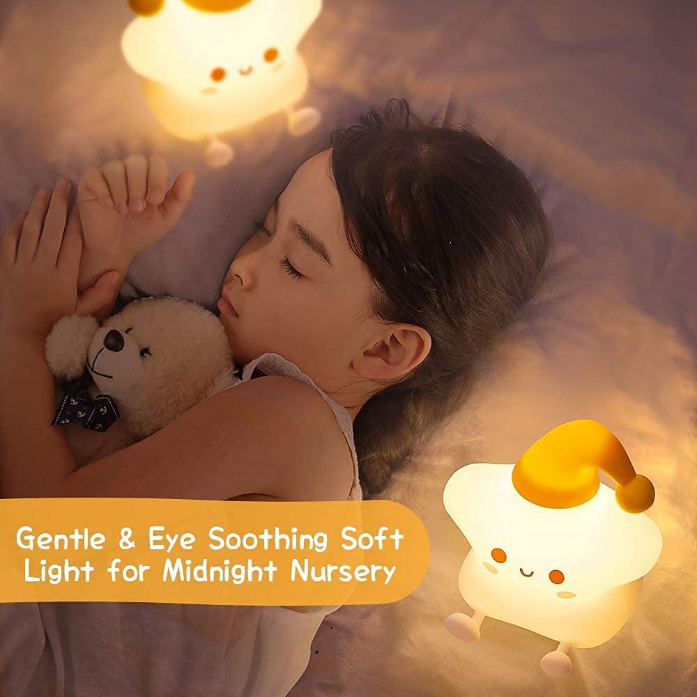 Verilux Night Light for Kids Bedroom with 7 Colour Changing Silicone Star Lamp | USB Rechargeable Baby Bedside Gift