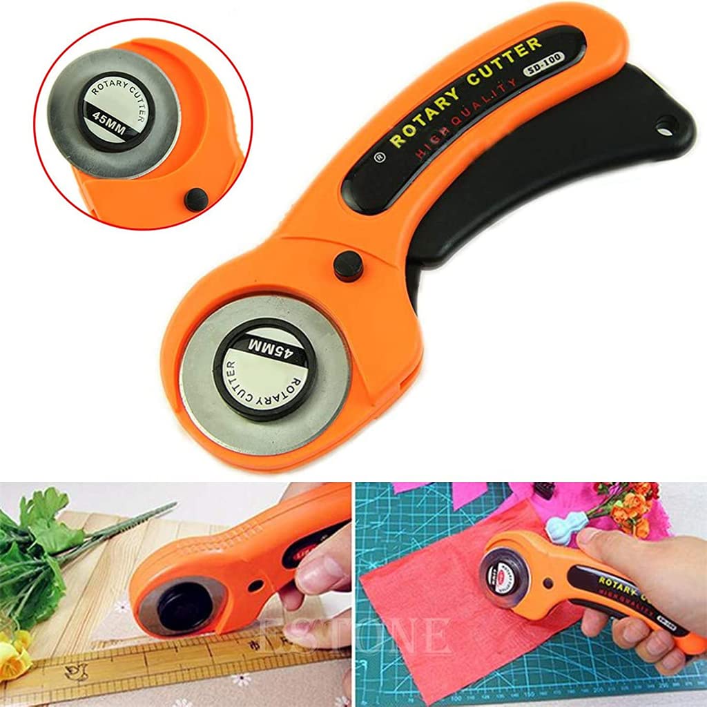 ZORBES® Alloy Steel 45mm Rotary Manual Cutter Roller with 10 Blades, Lock Button for Paper, Fabric, Cloth, Leather Craft