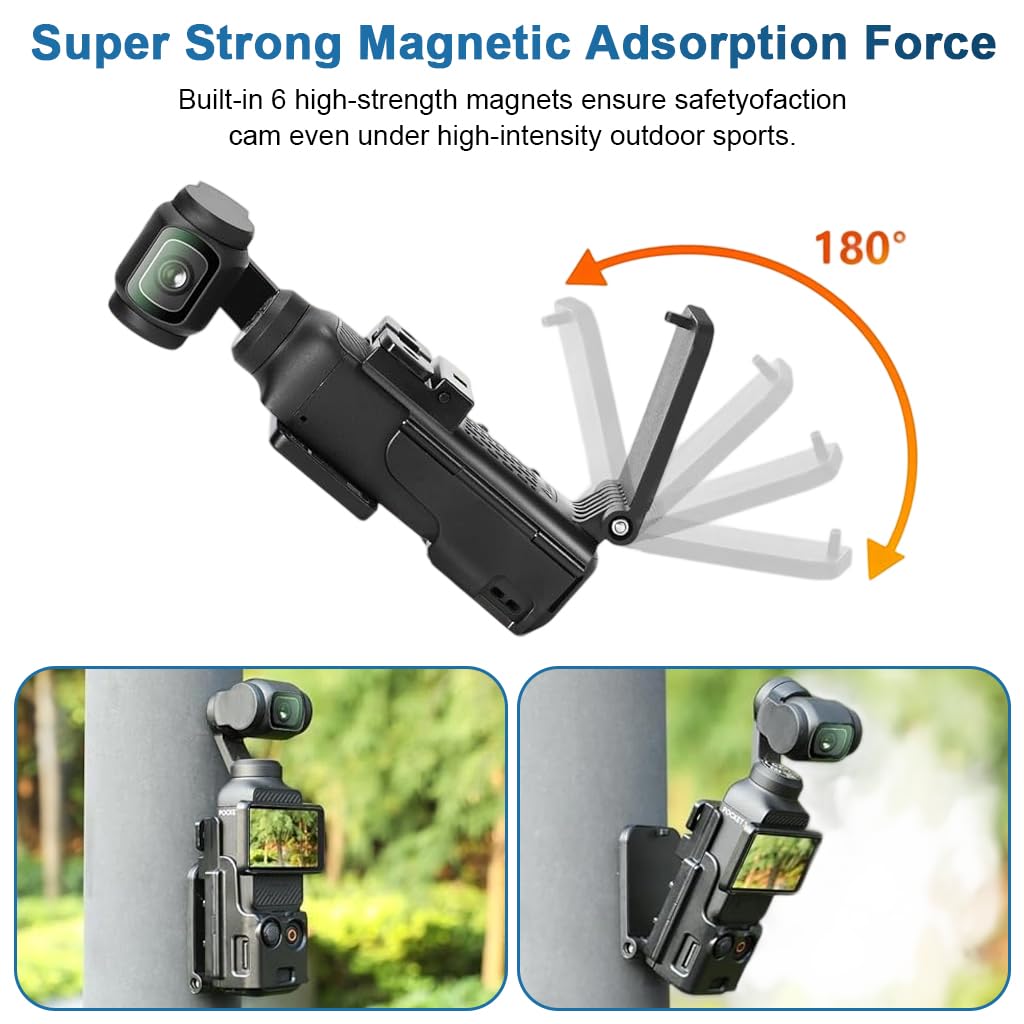 ZORBES® Compatible with D-JI, Magnetic Wall Mount Folding Bracket for Pocket 3 Action Camera, Adjustable Magnetic Wall Holder, Ultra Strong Magnetic Base, Portable Outdoor Filming Accessories