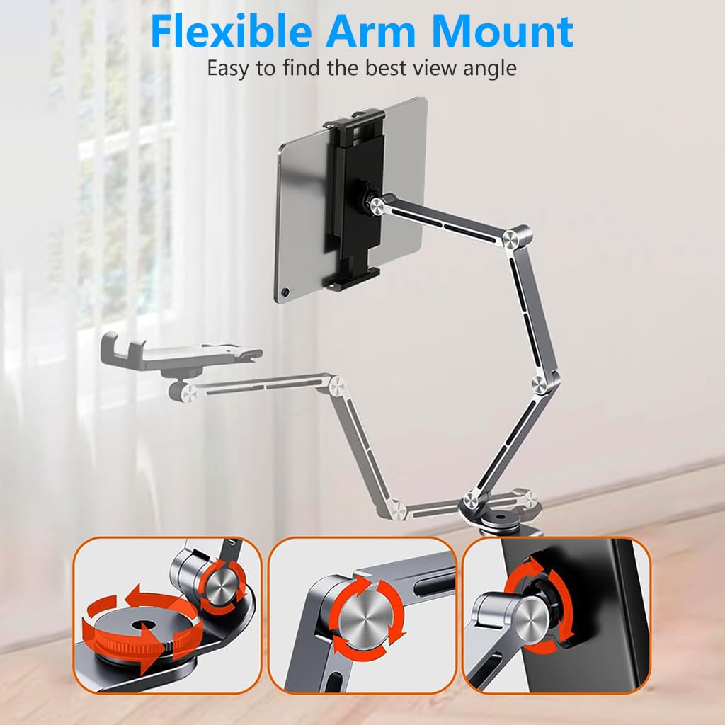 ZORBES® 360 ° Rotatable Desk Phone Stand Tablet Holder Mount, Mobile Screw Clip Metal Phone Mount, Flexible Metal Arm Design, Compatible with Tablets, Phones or 4-15.6" Device