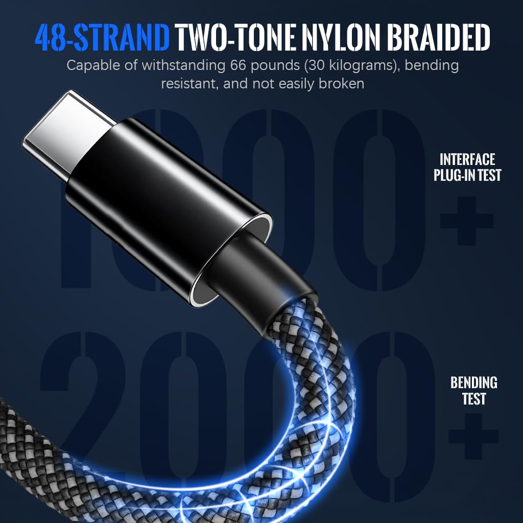 Verilux Type C to C Cable for Fast Charging with 100W Power Delivery and Magnetic Connectors | 3.3ft Nylon Braided 3 Pack