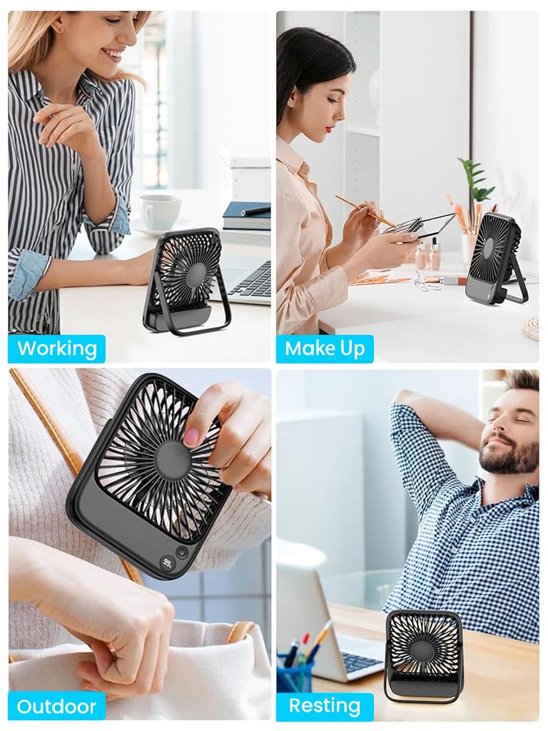 Verilux USB Fan for Desk and Travel featuring 4 Speed Control and 5000mAh Battery | Black