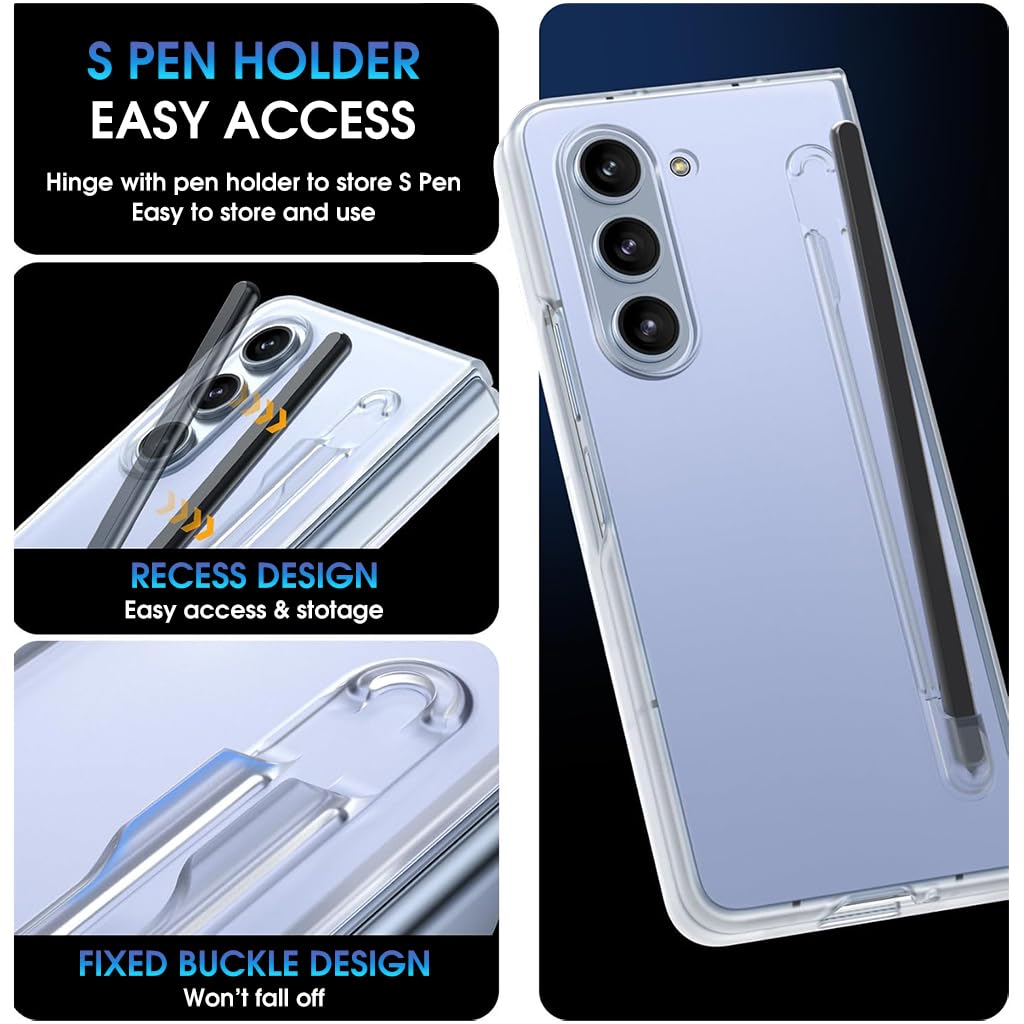 ZORBES® Phone Case for Samsung Galaxy Z Fold 5 Fashion Bi-fold One-Piece PC Phone Case with HD Transparent 6.3-inch Front Display Cover & Intergrated S Pen Holder