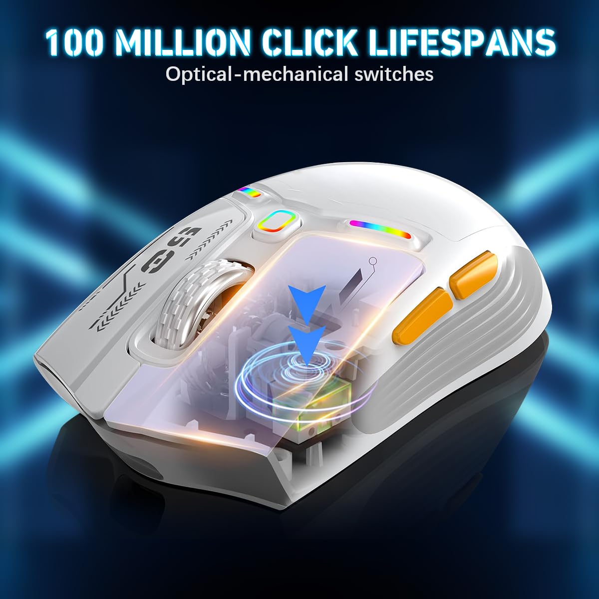 Verilux Wireless Gaming Mouse for Esports with 12000 DPI Sensor and Swappable Shells | White