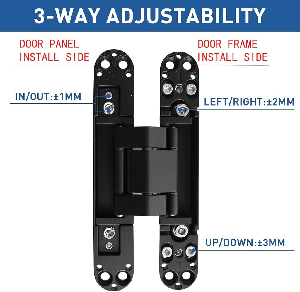 Serplex® 2Pcs Hidden Door Hinges for 25mm Thickness Door, Invisible Quiet Cabinet Hinges, Heavy-Duty Alloy Steel Concealed Hinges for Large Doors, Supports 20KG, 0.59'' Leaf Width, 2.75" Leaf Hight