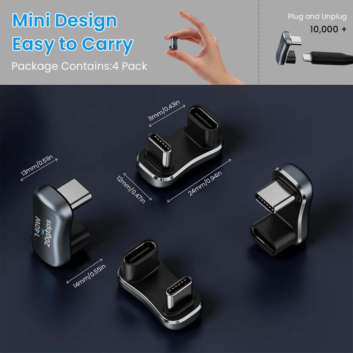 Verilux USB C Adapter for 4K@60Hz Display and 20Gbps Data | Zinc Alloy 140W PD Connector