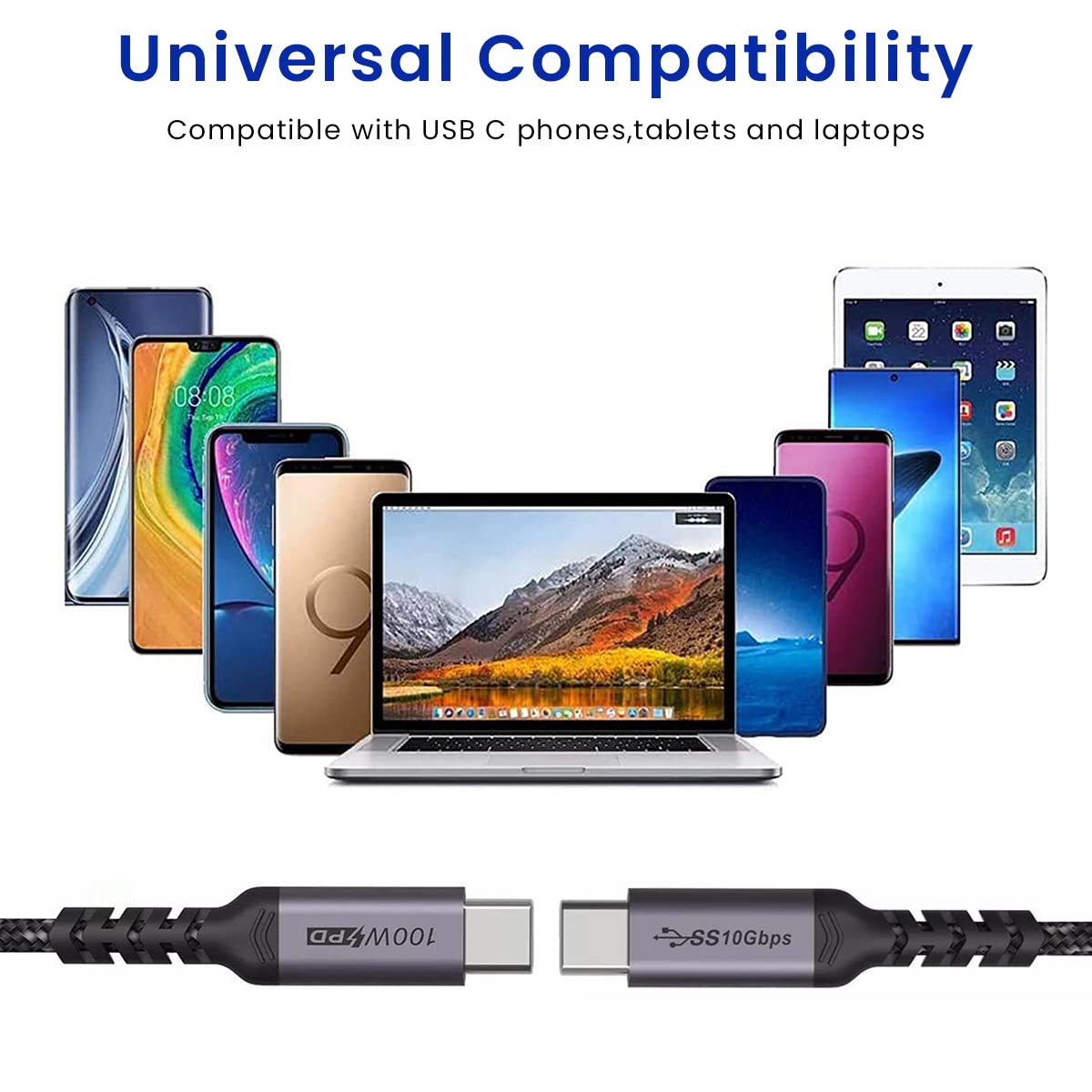 ZORBES® Type C to Type C Cable 100W 6.5Ft Fast Charging USB C Cable USB 3.1 Gen 2 10Gbps Data Transfer Supports 4K HD Video Output Thunderbolt 3 Compatible with MacBook Pro/Air,Hub,USB C Devices,Black