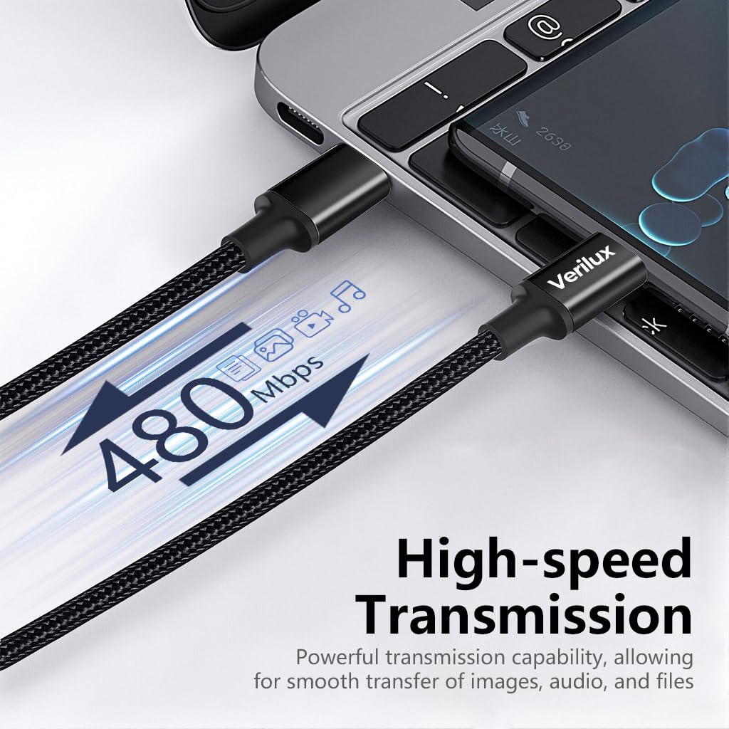 Verilux Type C to Micro USB Cable for Fast Charging with 9.8 ft Length and Nylon Braided Design