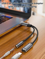 Verilux Type C to 3.5mm Adapter with PD 100W Charging and Dual Port Design | for USB-C Devices