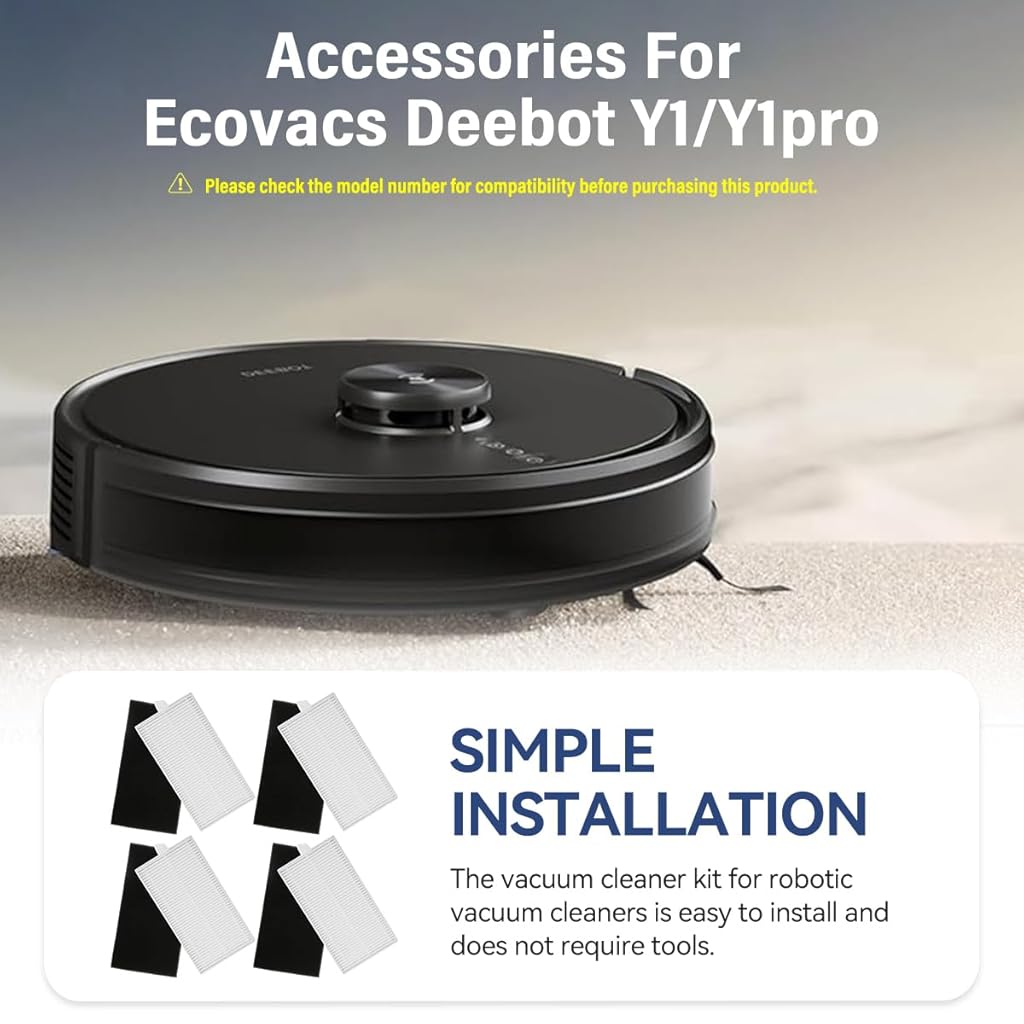 Verilux® Replacement Filters for Ecovacs Deebot Y1 pro Vacuum Cleaner Capturing Larger Particles and Debris Tailorted fit Replacement Primary Filters for Ecovacs Deebot Y1 pro, Pack of 4