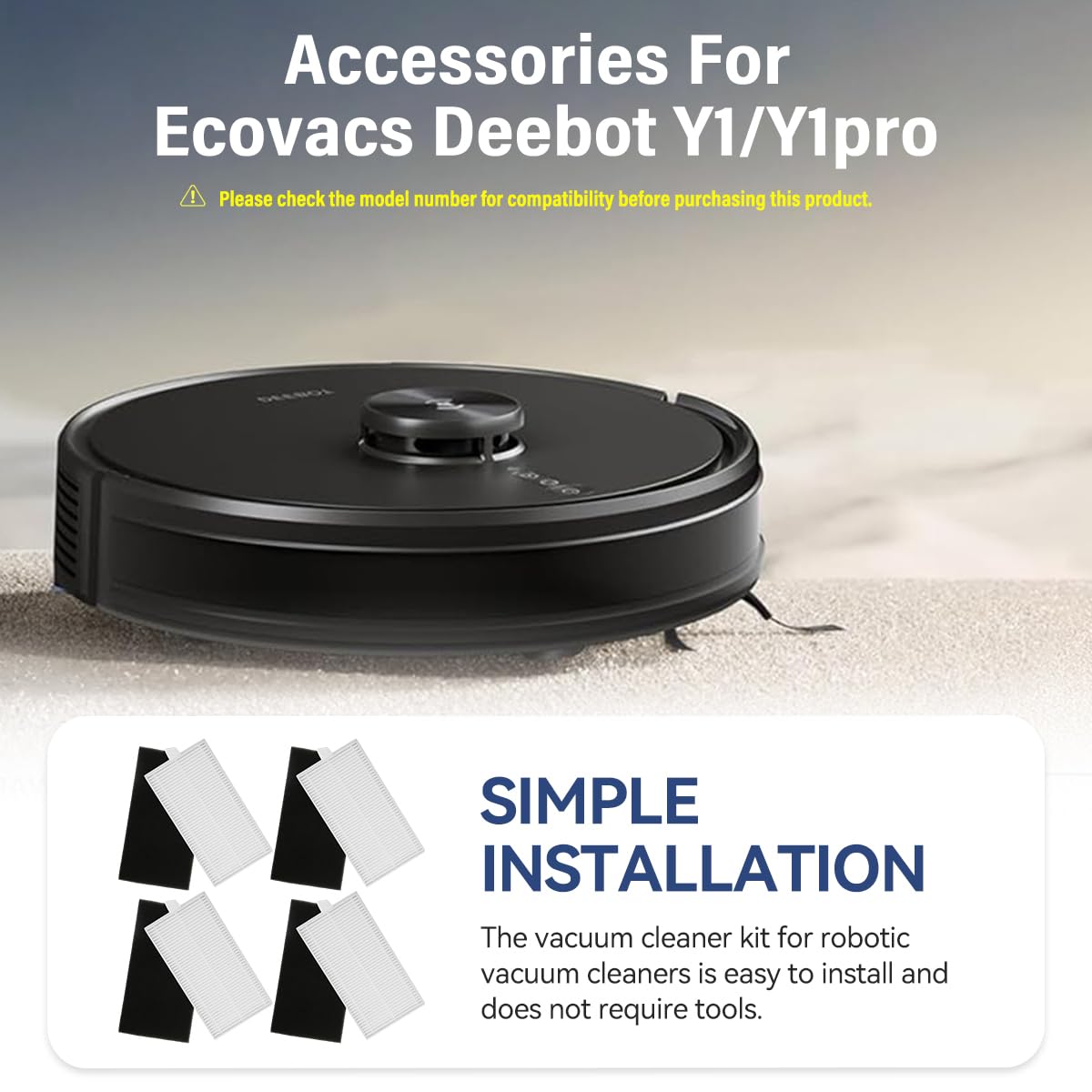 Verilux Replacement Filters for Ecovacs Deebot Y1 Pro featuring tailored fit pack of 4