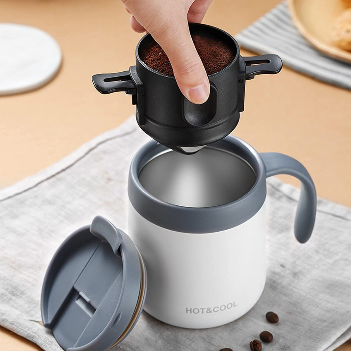 Verilux Filter Coffee Maker Double Mesh Pour Over Coffee Filter Food Grade Stainless Steel & Plastic Coffee Dripper 100% Paperless Maker Foldable to Fit Most Cup Keep Coffee Flavour Easy to Use and Clean