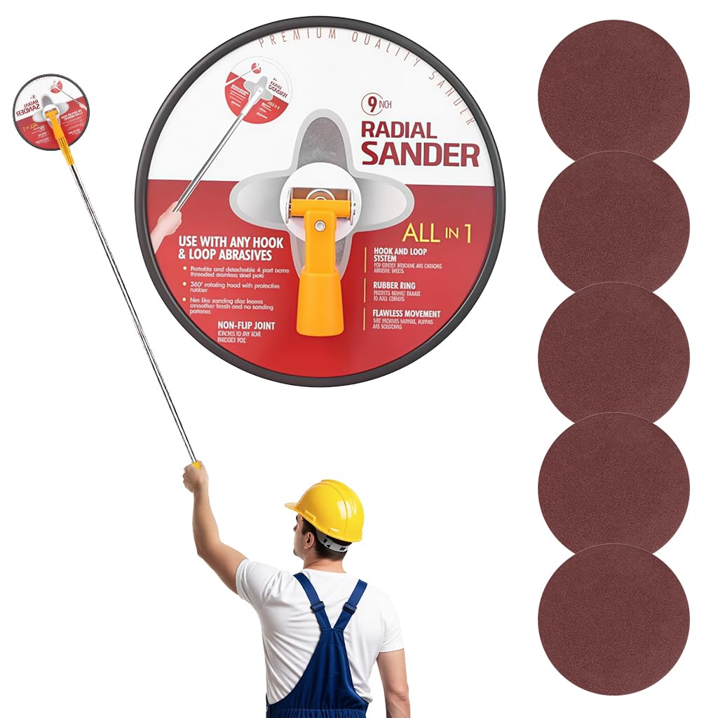 Serplex® 49-Inch Ceiling Sander Stainless Steel Long Rod Swivel Drywall Sanding Disc, 5 Replacement Adhesive Polishing Pads, Drywall Pole Sander Manual Wall Grinder for Wall, Ceiling