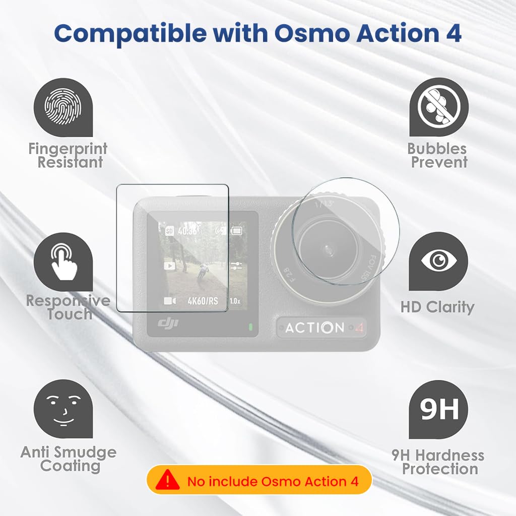 ZORBES® Screen Protectors Lens Protector for OSMO ACTION 4, Anti-glare HD Tempered Glass Screen Protectors with Removable Lens Cover Anti-screatch 9H Tempered Glass Screen Protectors for OSMO ACTION 4