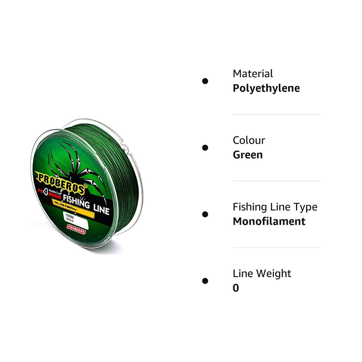 Proberos® Strong Durable 0.45mm 70LB 100M PE 4 Strands Monofilament Braided Fishing Line Angling Accessory (Green, Max Tension 31.7KG)