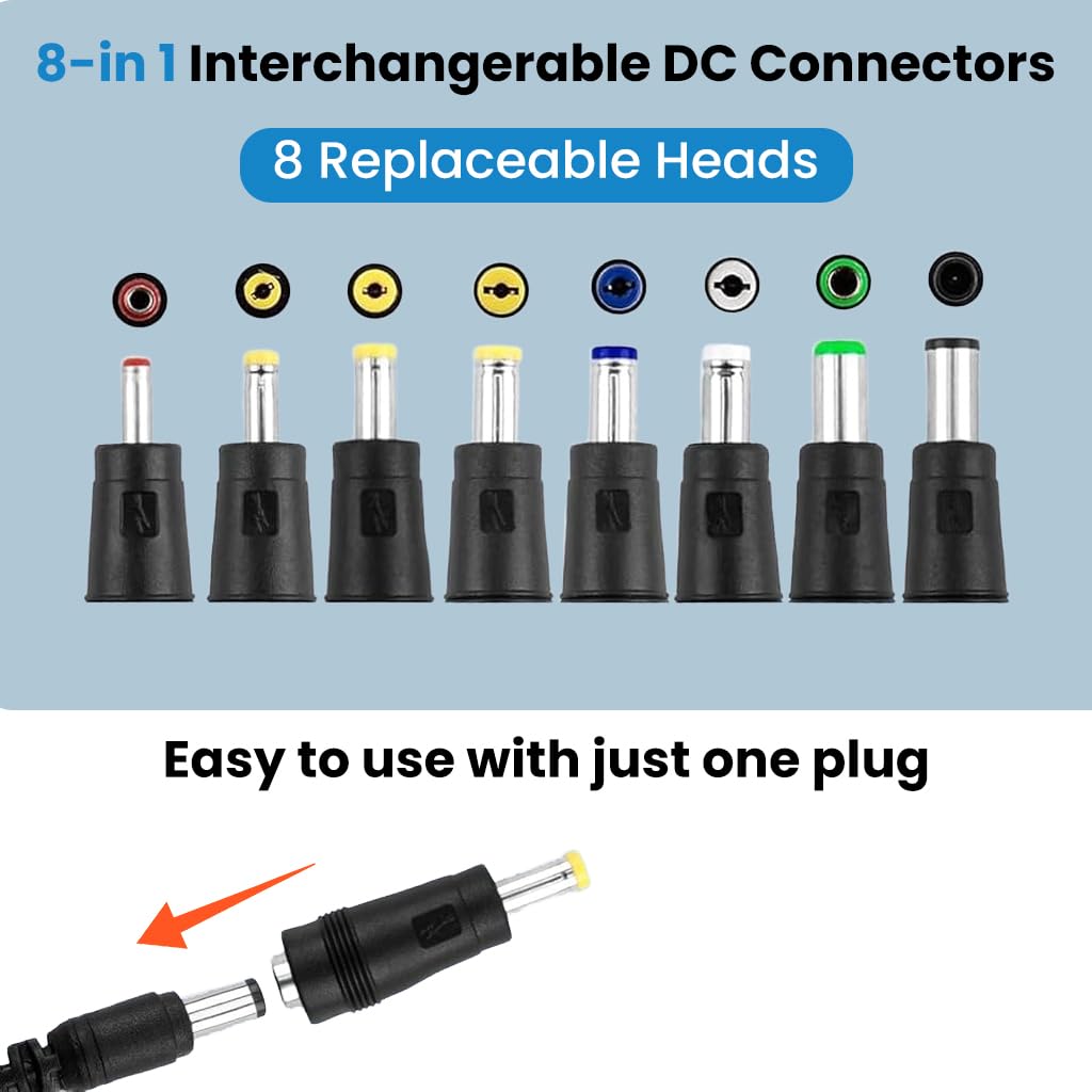 Verilux USB to DC 5V Power Cord 3.3ft for Universal Charging with 8 Interchangeable Adapters