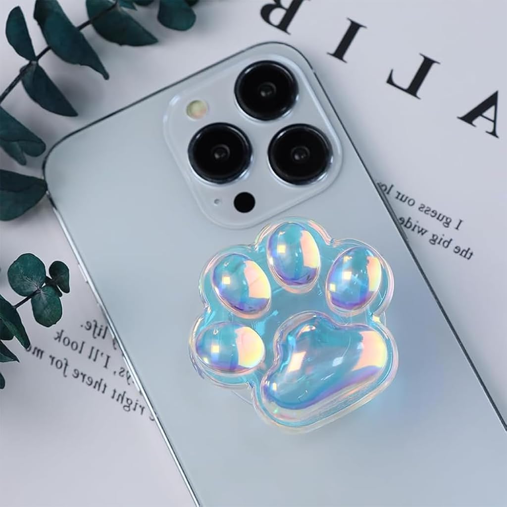 ZORBES® Cute Cat Paw Phone Grip 3D Phone Grip Retractable Self Adhesive Phone Grip Crystal Blue 3D Jelly Cat Paw Phone Grip Mobile Phone Grip Stand Holder