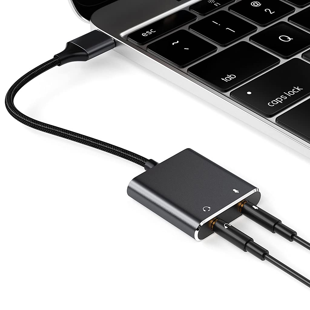 Verilux® USB Sound Card External Sound Card with 3.5mm Headphone and Microphone Jack Compatible with Windows, Mac, macOS, Linux, PS4, Plug and Play,Black