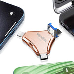 Verilux Pendrive 256 GB with 4 in 1 Type C Light-ning USB Micro Port | Pink Metal Keychain