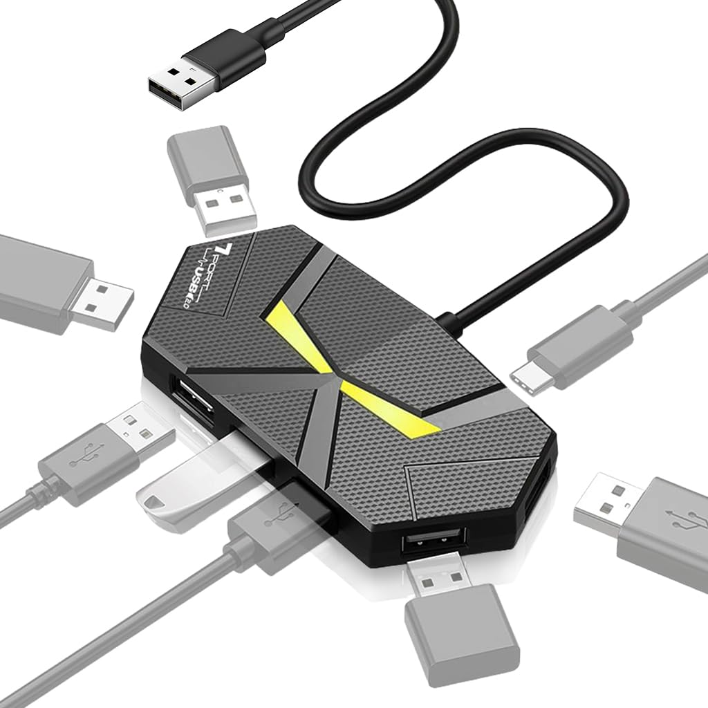 Verilux USB Hub 7 Port for Laptops with High Speed Data Transfer and LED Ambient Light