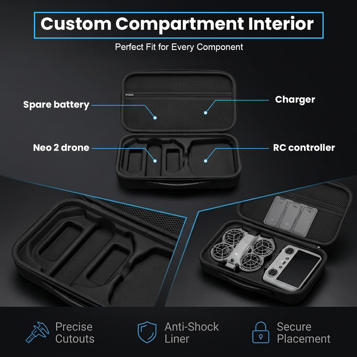 ZORBES DJI Neo 2 Drone Case PU Hard Shell