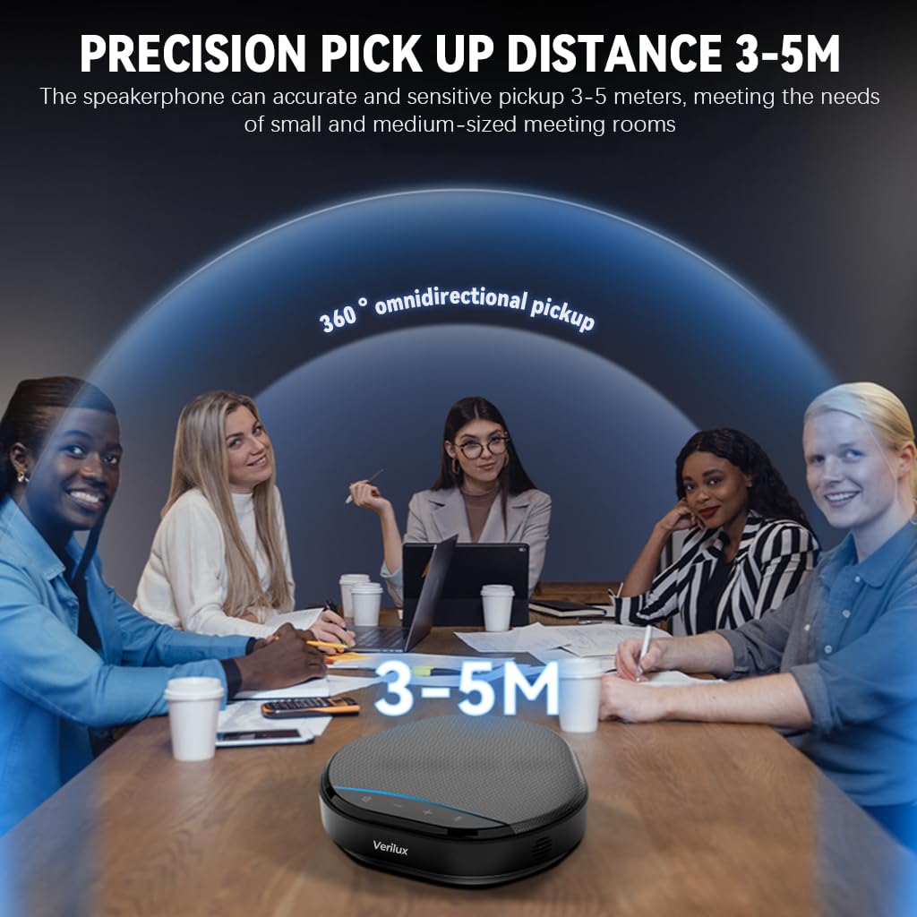 Verilux Conference Microphone for Home Office with 4 Mics 360° Pickup up to 5m | Dual Noise Cancelling