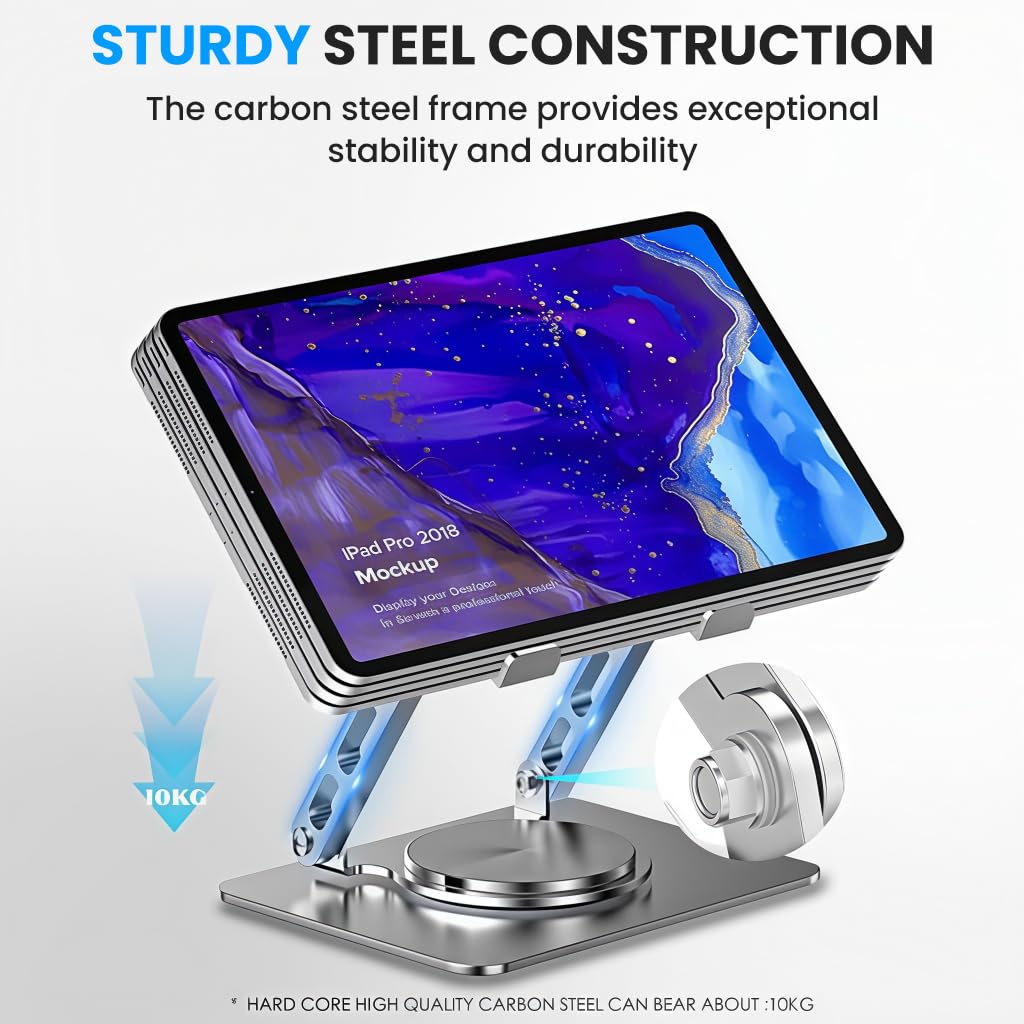 ZORBES® 360 ° Rotating Laptop Riser Stand, Carbon Steel Adjustable Laptop Holder Ergonomic Desk Support, Anti-Slip & Heat Dissipation Design, Folding Travel Notebook Stand with for Desk & Office
