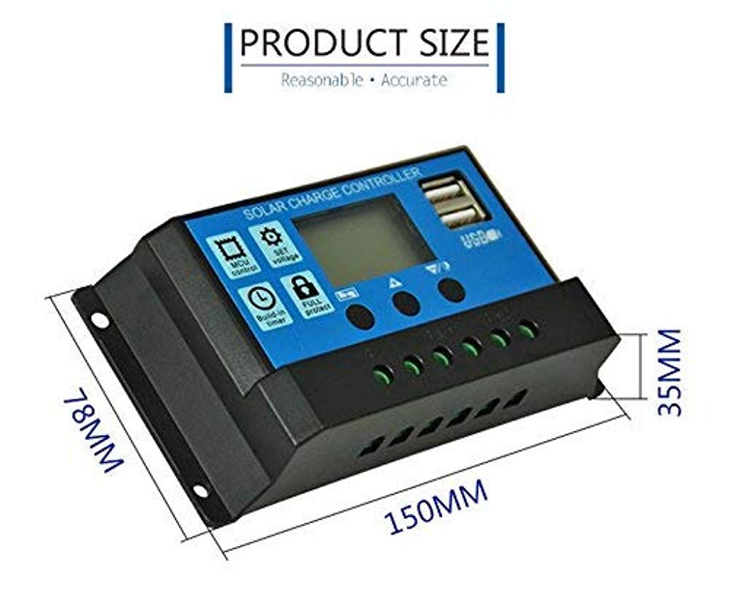 ZORBES® ABS 30A 12V 24V Solar Panel Charger Controller Battery Regulator Dual USB LCD Display (Blue)